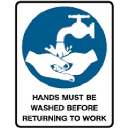 Brady Safety Sign Hands Must Be Washed Adhesive Vinyl 90W x 125mmH White/Blue Pack Of 5