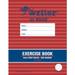 Writer Exercise Book 225 x 175mm 48 Page 8mm Ruled Red Margin