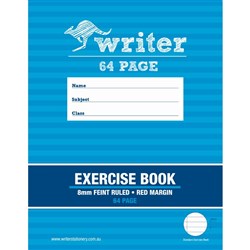 Writer Exercise Book 225 x 175mm 64 Page 8mm Ruled Red Margin