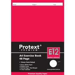 Protext Premium Exercise Book A4 48 Page 12mm Ruled Red Margin E12