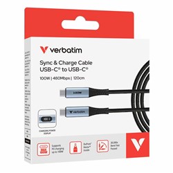 Verbatim USB-C To USB-C Sync And Charge Cable With LED Display 100W 1.2m Black