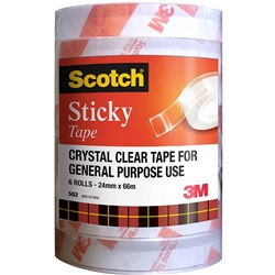 Scotch 502 Sticky Tape Crystal Clear 502 24mmx66m Pack of 6