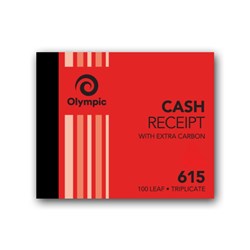 Olympic No 615 Cash Receipt Book Carbon Triplicate 100 x 125mm 100 Leaf Red