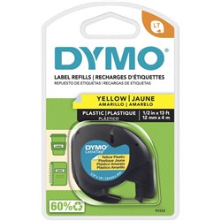 Dymo LetraTag Labelling Tape 12mm x 4m Black On Yellow
