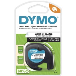 Dymo LetraTag Label Cassette Tape 12mm x 4m Black On White
