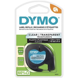 Dymo LetraTag Labelling Tape 12mm x 4m Black On Clear