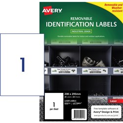 Avery Identification Removable Heavy Duty Laser White L4775 208x295mm 1UP 20 Labels